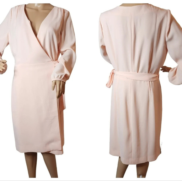 J. Crew 10 Tall Blush Pink Long Sleeve Knee Length True Wrap Dress 10T - Picture 2 of 16